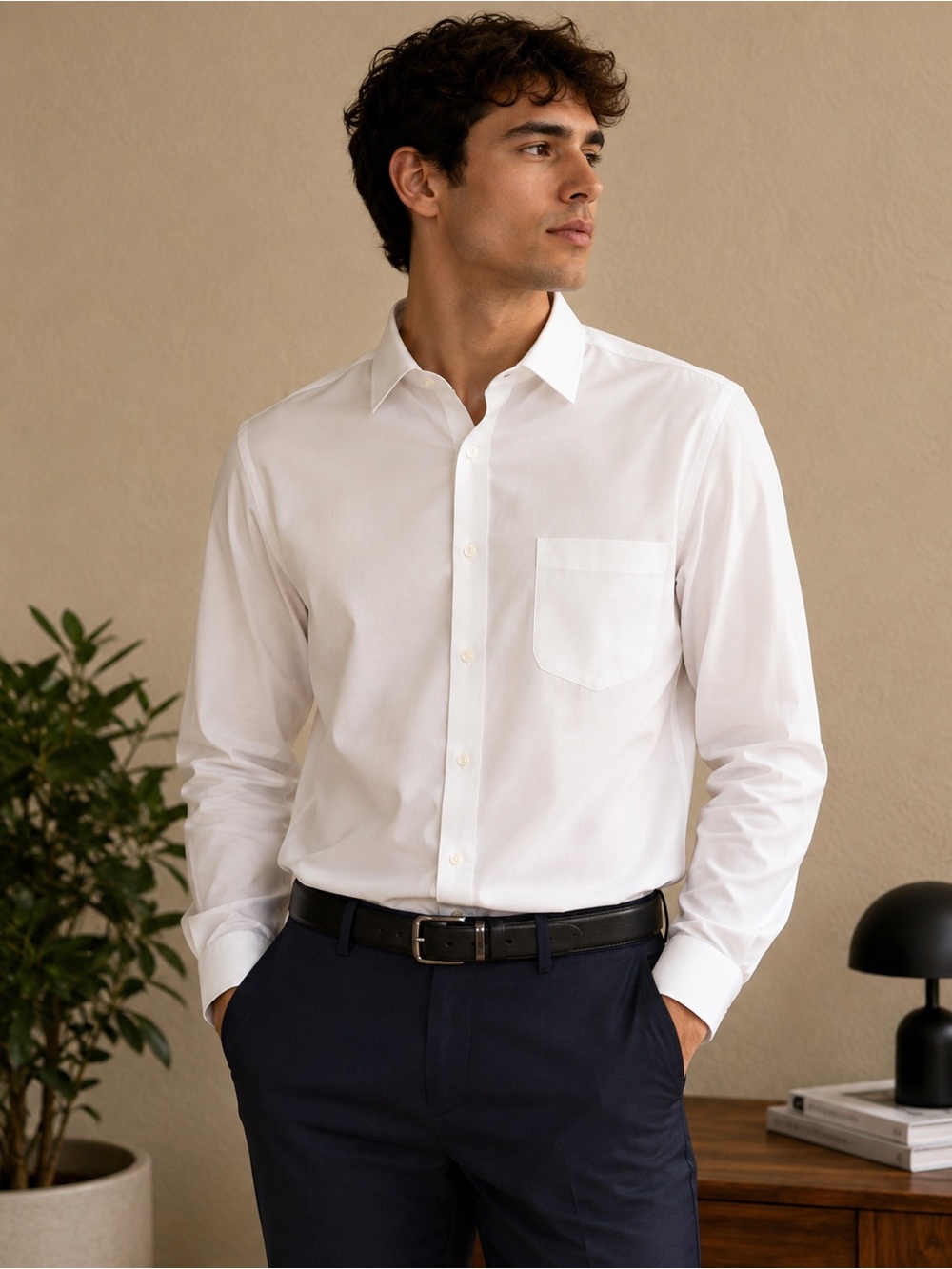 Merona White Long-Sleeve Dress Shirt with Chest Pocket